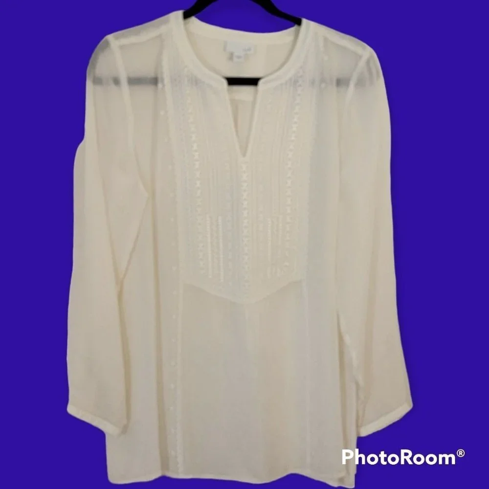 J Jill Cream Colored Embroidered Blouse Size S